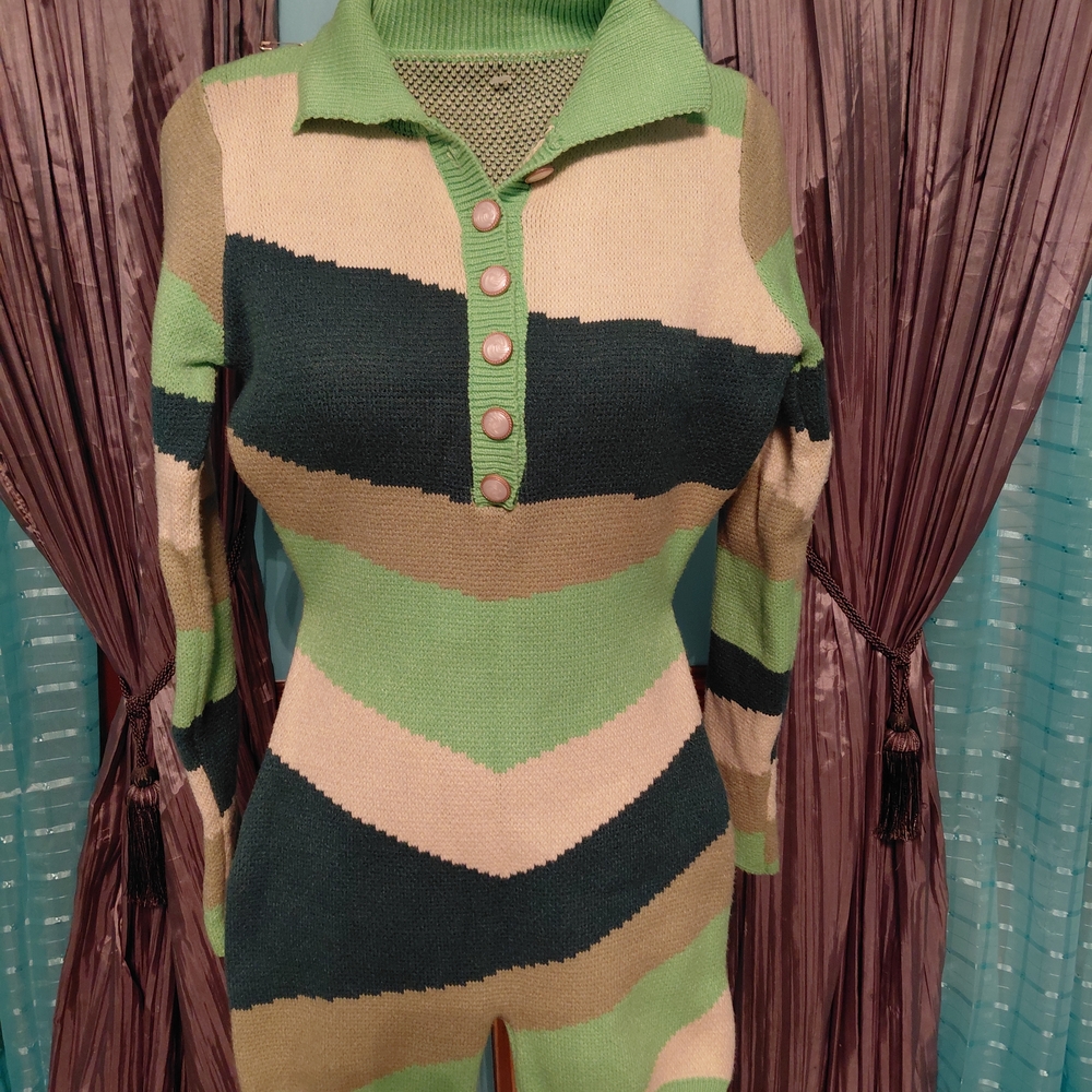 Striped Knit Dress with Button-Up Front